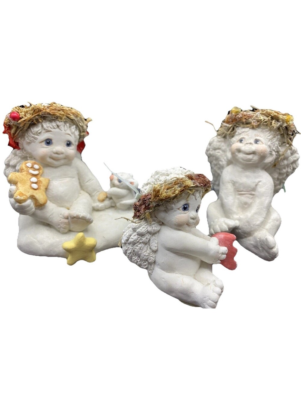 Vintage Dreamsicles Cherub Angel Figurines Kristin Signed Lot Of 3 Art Stone